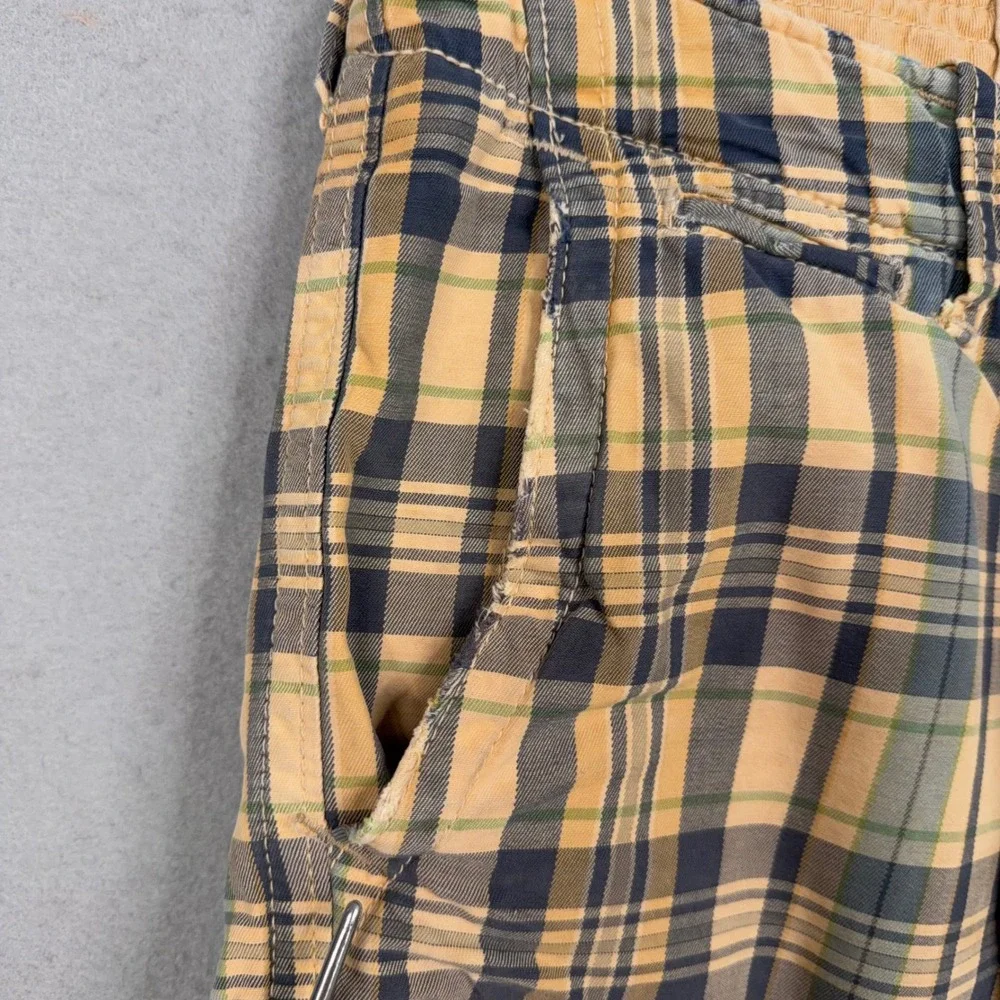 Abercrombie & Fitch Shorts Mens 30 Yellow Plaid Cargo Drawstring Preppy Gorp Y2k
